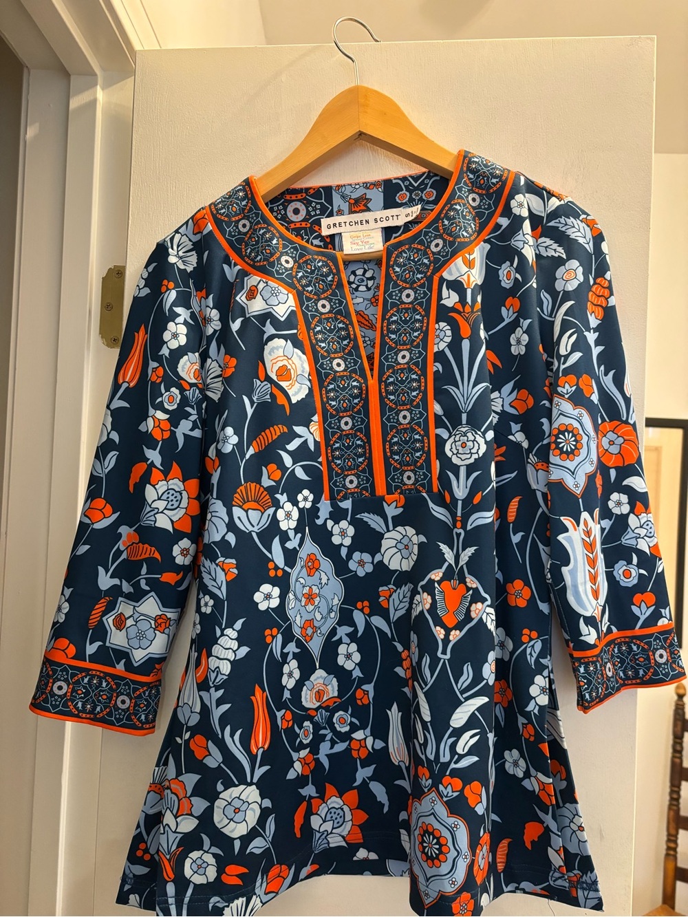Gretchen Scott Designs Navy Floral Tunic with Orange and Light Blue Accents